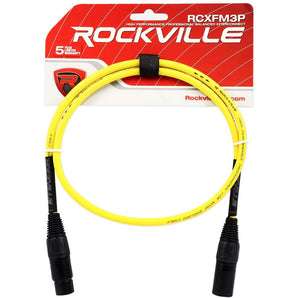 Rockville RCXFM3P-Y Yellow 3' Female to Male REAN XLR Mic Cable 100% Copper