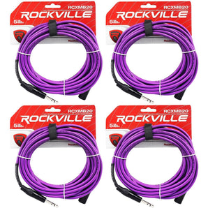 4 Rockville RCXMB20-P Purple 20' Male REAN XLR to 1/4'' TRS Balanced Cables