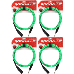 4 Rockville RCXMB6-G Green 6' Male REAN XLR to 1/4'' TRS Balanced Cables