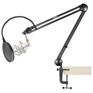 Samson MBA38 38" Microphone Boom Arm Podcast Stand+Pop Filter+Silver ShockMount