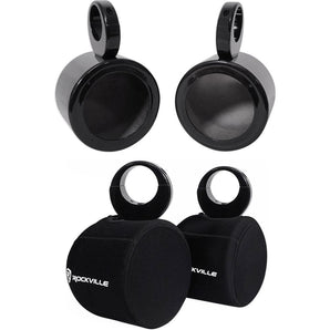 (2) Rockville 5.25" Black Marine Wakeboard Tower Speaker Pods+Waterproof Covers