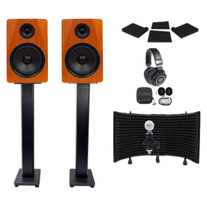 (2) Rockville APM8C 8" 500w Studio Monitors+Stands+Pads+Headphones+Mic+Shield