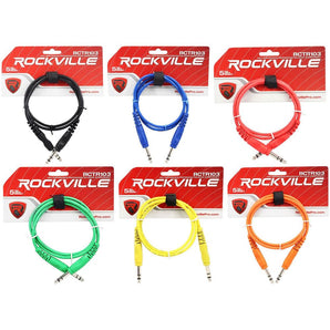 6 Rockville 3' 1/4'' TRS to 1/4'' TRS  Cable 100% Copper (6 Colors)