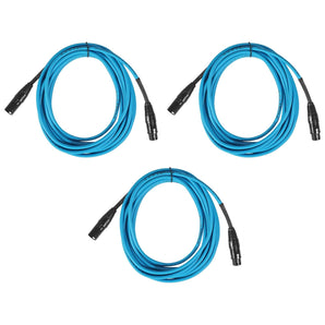 (3) Rockville RCXFM20E-Blue 20 Foot Female to Male XLR Mic Cables 100% Copper