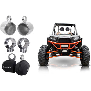 2) Rockville MAC80S 7.7" 360 Degree Swivel Tower Speaker Pods+Covers RZR/ATV/UTV