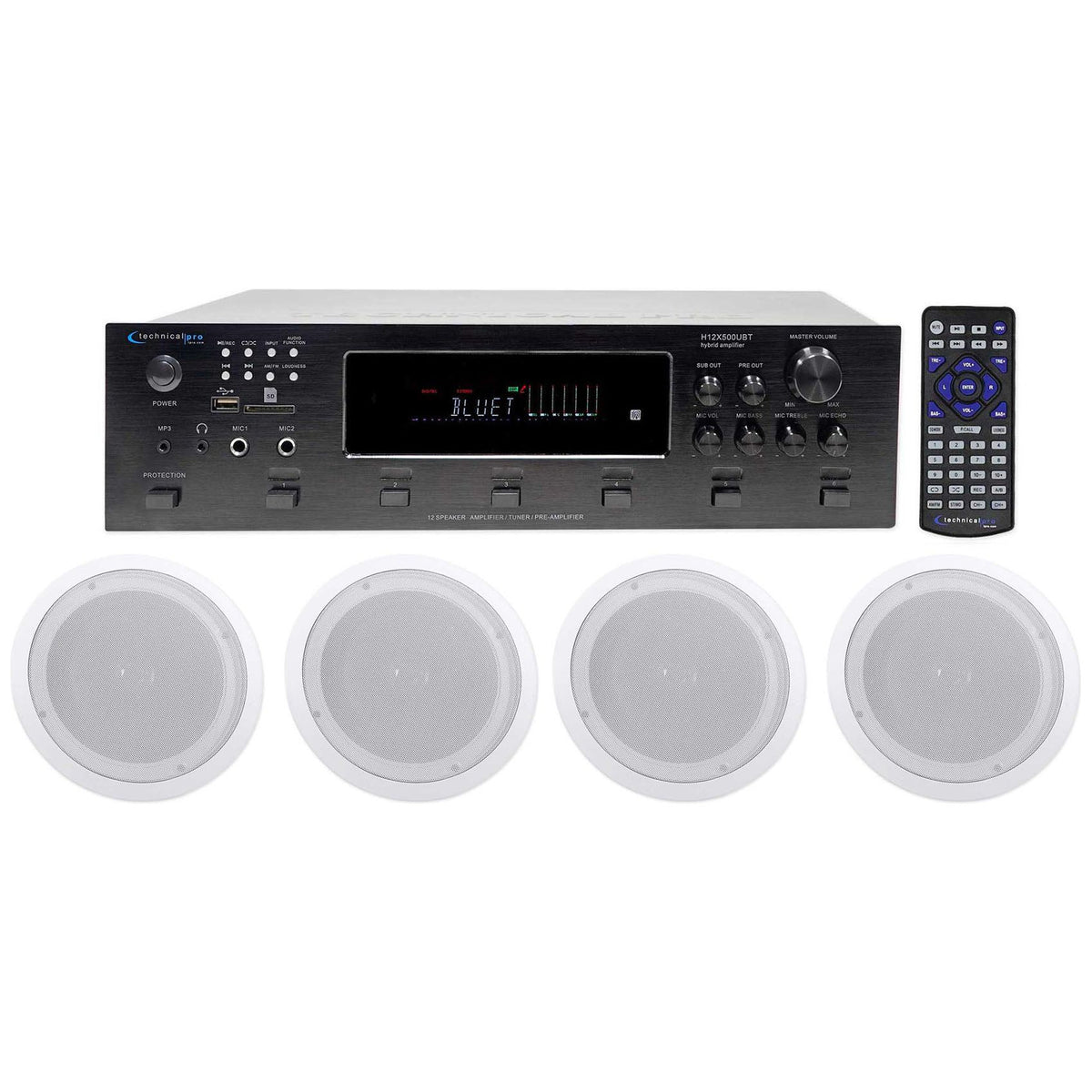 H12X500UBT 6-Zone Receiver & 4x HC85 White 8" Speaker Bundle