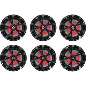 (6) Rockville RKL80MB 8" 900 Watt Black 2-Way Marine Boat Speakers w/LED's