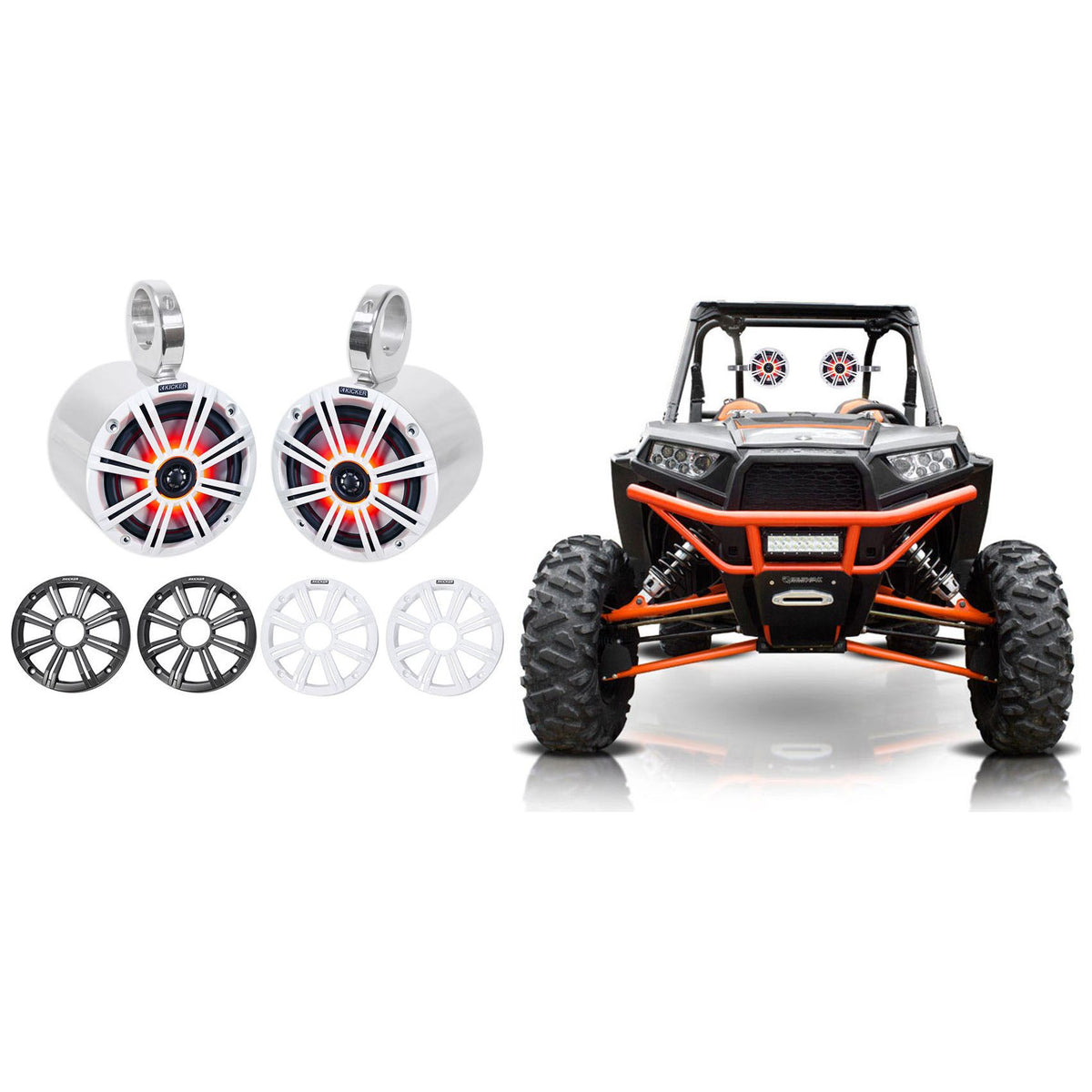 45KM654L 6.5" LED Speakers + MAC65S Silver Pods For RZR/ATV/UTV