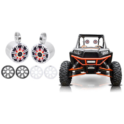 45KM654L 6.5" LED Speakers + MAC65S Silver Pods For RZR/ATV/UTV