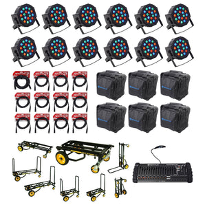 (12) Rockville RockPAR50 Par Can Wash Lights+DMX Controller+Cables+Bags+Cart