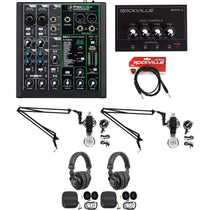 2-Person Podcast Recording Kit w/Mackie ProFX6v3 Mixer + Boom Arms
