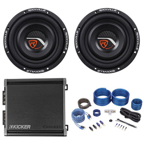 (2) Rockville W8T4-S2 8" Shallow 1000w Slim Subwoofers+Kicker Amplifier and Amp Kit