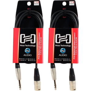 2 Hosa HSX-005 5 Foot Rean 1/4" TRS To XLR 3 Pin Male Speaker Cables