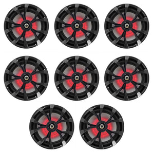 (8) Rockville RKL80MB 8" 900 Watt Black 2-Way Marine Boat Speakers w/LED's