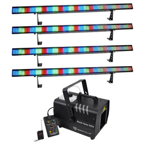 (4) Chauvet COLORSTRIP DMX LED Multi-Color DJ Light Bars+1000 CFM Haze Machine