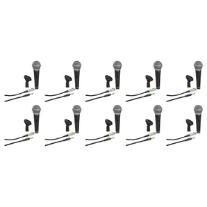(10) Samson R21S Dynamic Handheld Microphones+Mic Clips+Cables+3.5mm adapters