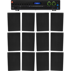 JBL 2-Channel Amplifier+(12) Slim Black Wall Speakers for Restaurant/Bar/Cafe