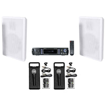 RPA60BT Bluetooth Karaoke Receiver+Slim White Wall Speakers+(2) Wired Mics