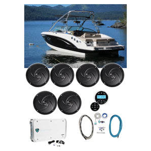 (6) Rockville RSM65B 6.5" Slim Marine Boat Speakers+6-Ch Amp+Bluetooth Receiver