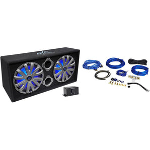 NYC Acoustics NSE212L Dual 12" 1800w Powered Car Subwoofer System+LED+Wire Kit