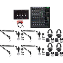 4-Person Podcast Recording Kit with ProFX10 v3 Mixer and Boom Arms