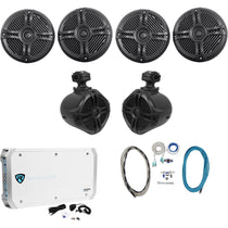 (4) RMSTS65B 6.5" Marine Speakers+2 Wakeboards+6-Ch Amp+Wire Kit