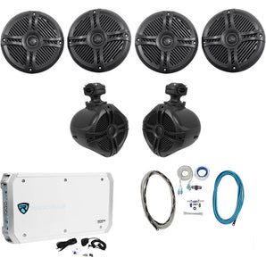 4) Rockville RMSTS65B 6.5" 1600w Marine Boat Speakers+2) Wakeboards+Amp+Wire Kit