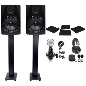 (2) Rockville APM8B 8" 500w Powered Studio Monitors+Stands+Pads+Headphones and Mic