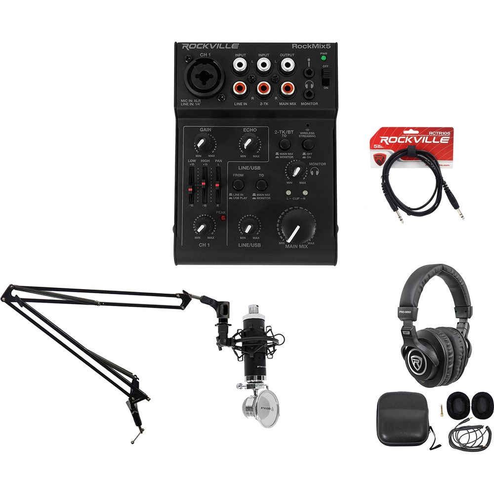 1-Person Gaming Twitch Live Stream Recording Mic+Boom+Headphones