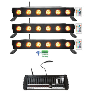 (3) Rockville BEST STRIP 60 Battery Light Bars+384 Ch. Wireless DMX Controller