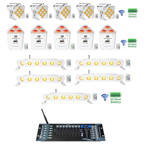 (5) Rockville BEST PAR+STRIP+WEDGE White Wireless DMX Battery Lights+Controller