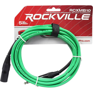 Rockville RCXMB10G 10' Male REAN XLR to 1/4'' TRS Cable Green 100% Copper