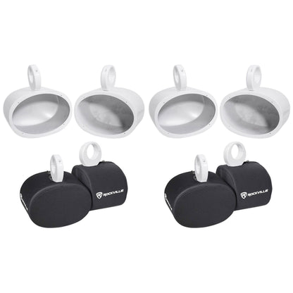 (4) MAC69W 6x9" White Aluminum Wakeboard Tower Speaker Pods+Covers