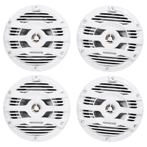 (4) Kenwood KFC-1653MRW 6.5" 600 Watt Waterproof Marine Boat Speakers - White