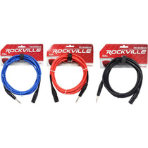 3 10' Male XLR to 1/4" TRS Cables 100% Copper (Black, Blue, and Red)