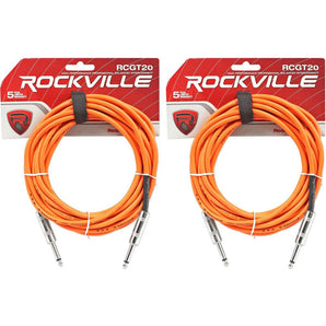 2 Rockville RCGT20O 20'  1/4" TS to 1/4'' TS Guitar/Instrument Cable