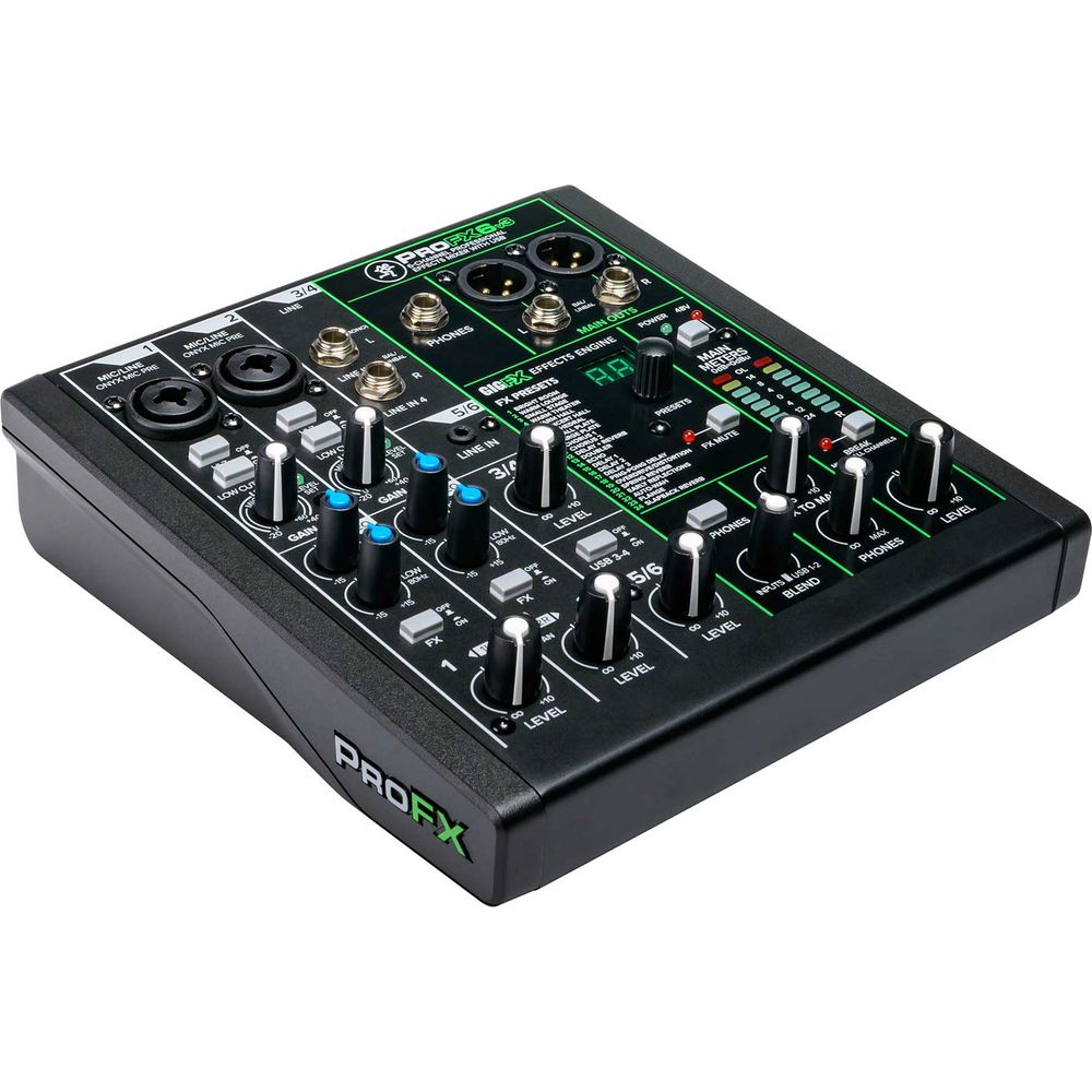 ProFX6v3 6-Channel Pro Effects Mixer w/USB + XLR + 1/4" Cables