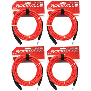 4 Rockville RCXFB25R Red 25' Female REAN XLR to 1/4'' TRS Balanced Cables OFC