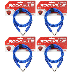 4 Rockville RCTR106BL Blue 6' 1/4'' TRS to 1/4'' TRS Cable 100% Copper