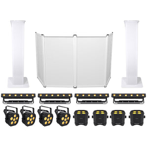 4) Chauvet DJ Ezlink Strip Q6 BT+4) Par Q6+4) Q4 Wash Lights+Facade+Totem Stands