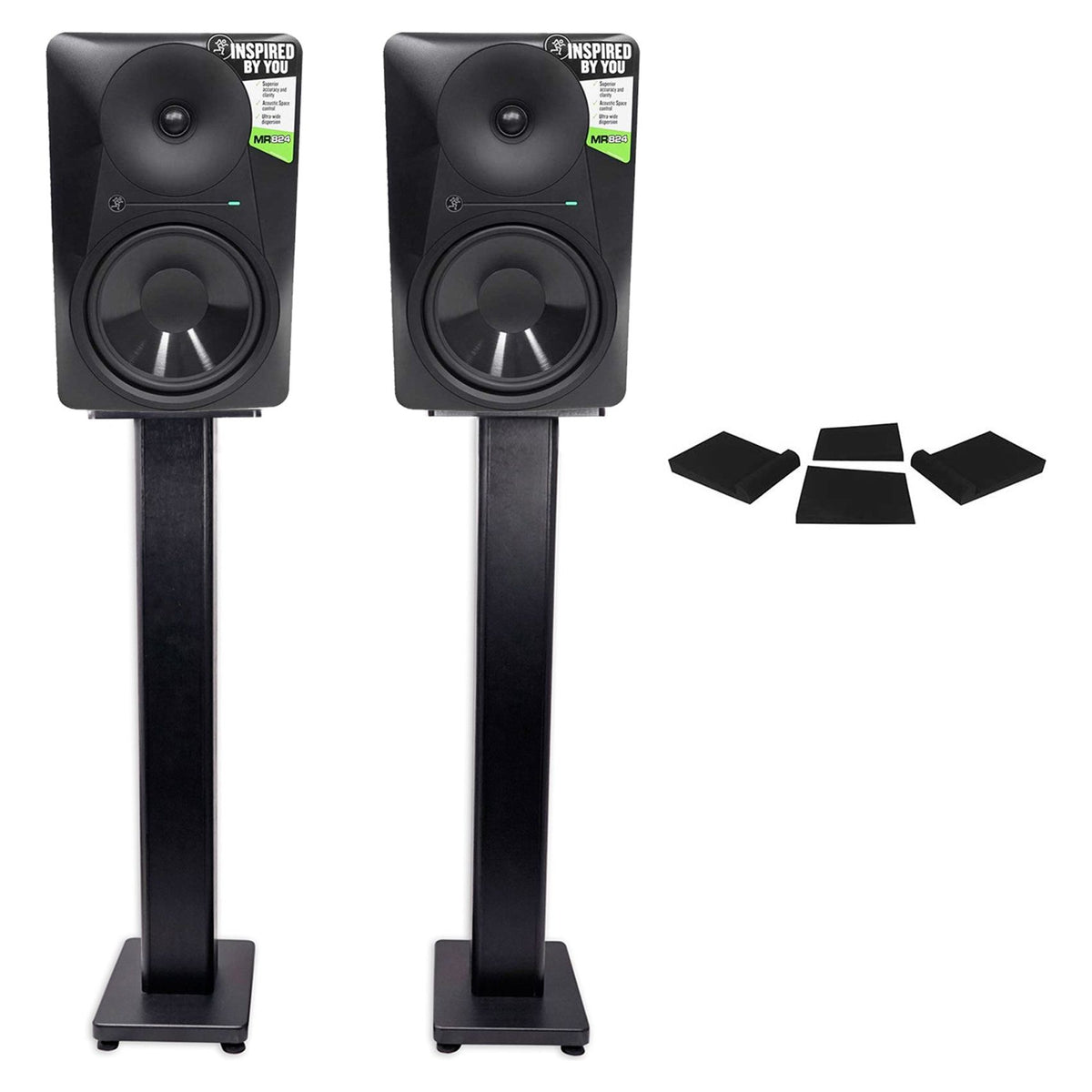 (2) MR824 8in Powered Studio Monitor Bundle with Stands & Isolation Pads