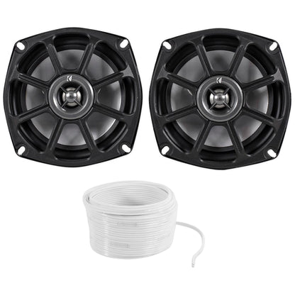 Kicker 10PS52504 5.25” Harley Davidson Motorcycle Speakers+Marine Speaker Wire