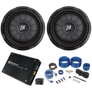 2 Kicker 43CVT122 COMPVT 12" 1600w Shallow Car Subwoofers+Mono Amplifier+Amp Kit