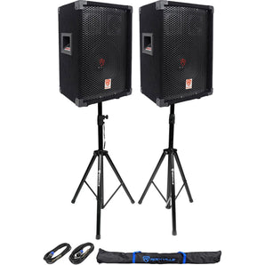 (2) Rockville RSG8 8” 300 Watt 2-Way 8-Ohm Passive DJ PA Speaker +Stands +Cables