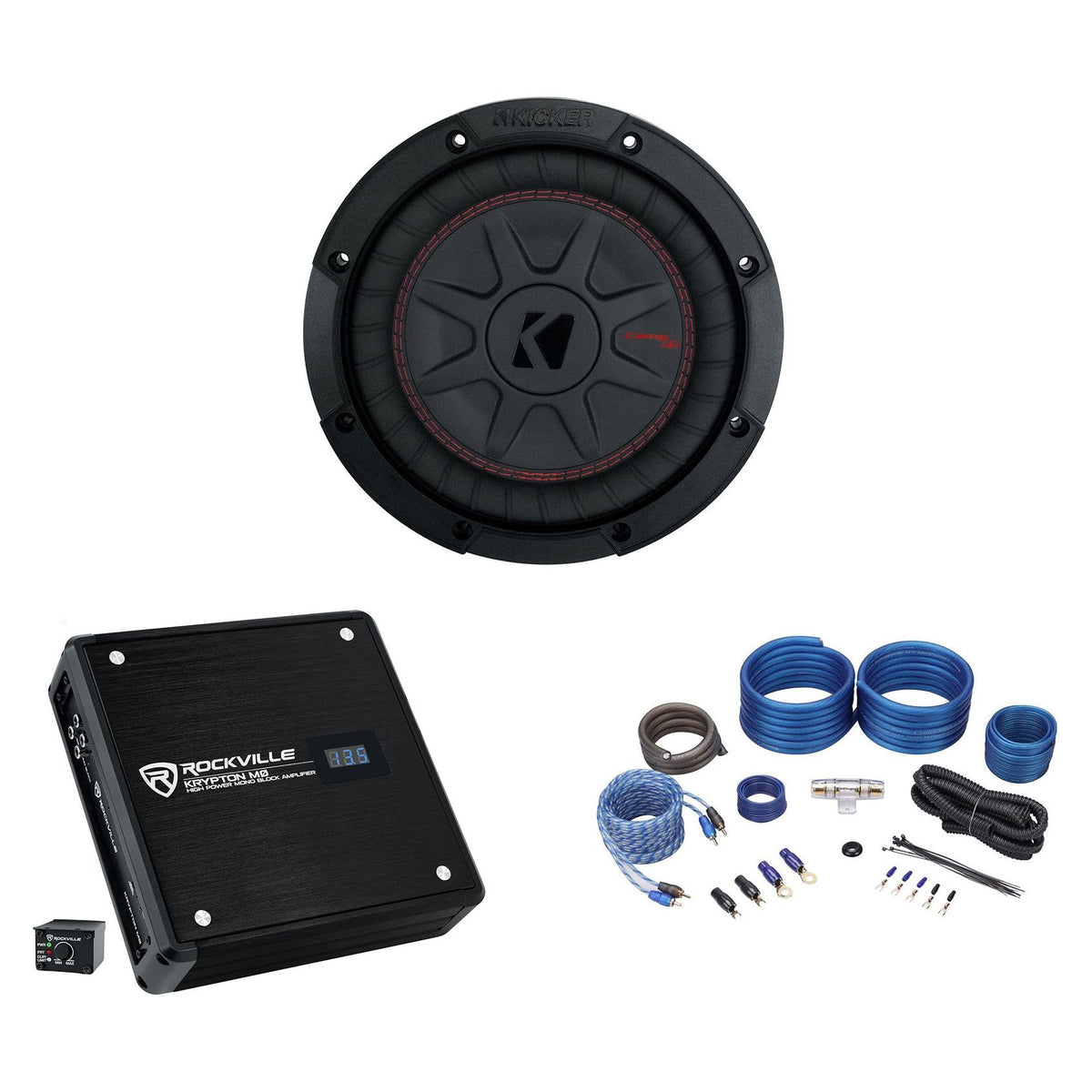 48CWRT82 8" Shallow Subwoofer + Mono Amplifier + Amp Kit