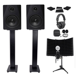 2) Rockville DPM5B 5.25" 300w Studio Monitors+36" Stands+Headphones+Mic+Foam