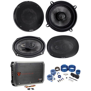 Pair American Bass SQ 5.25"+SQ 6.9" Car Audio Speakers+4-Channel Amplifier+Wires
