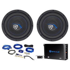 (2) Rockville K5 W8K5S4 8" 800w 4 Ohm Car Subwoofers+Mono Amplifier+Amp Kit