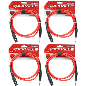 4 Rockville RCXFB6R Red 6' Female REAN XLR to 1/4'' TRS Balanced Cables OFC