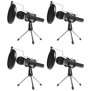 (4) Samson R10S Podcasting Microphones Podcast Mics+Tripod Stands+Pop Filters